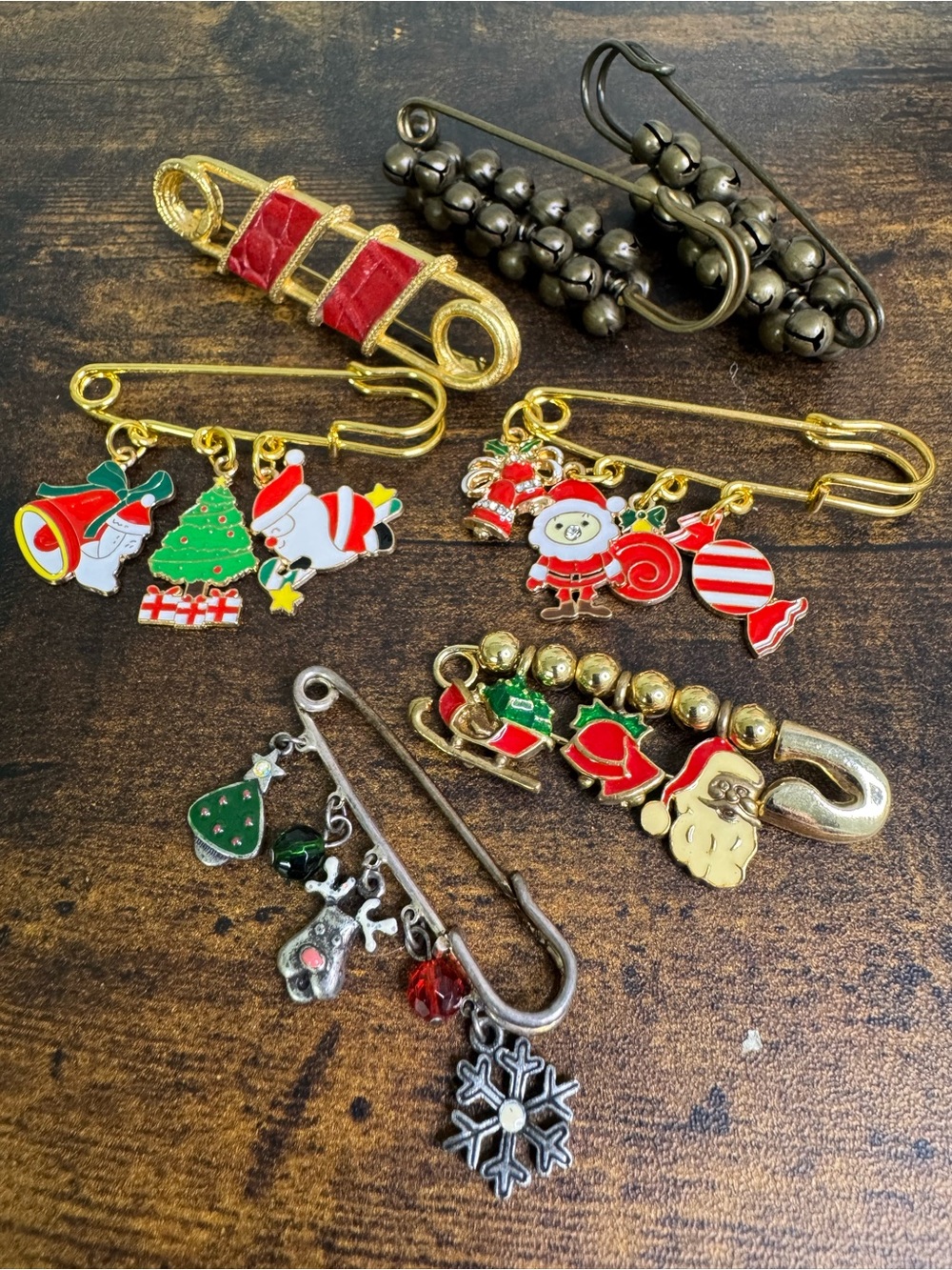 Holiday Charm Safety Pins - Assorted Gold and Silver Accessories